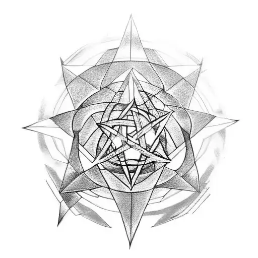 A metal-inspired geometric pentagram with a samurai sword tattoo design idea