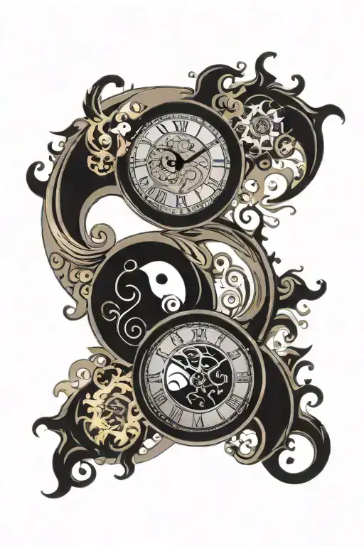 ying yang circle timepiece  tattoo design idea