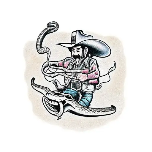 cowboy riding a rattle snake tattoo design idea