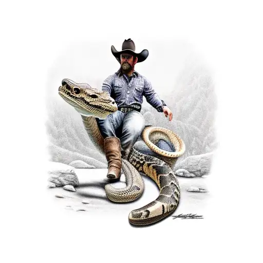 cowboy riding a rattle snake tattoo design idea