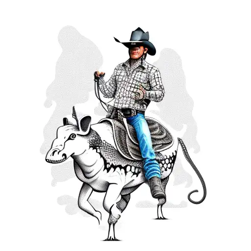 cowboy riding a rattle snake tattoo design idea