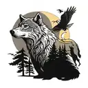 wolf, moon, trees, bear, eagle tattoo design idea