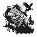 wolf, moon, trees, bear, eagle tattoo design idea