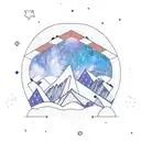 mountains inside an arch, with gemini constellation stars tattoo design idea