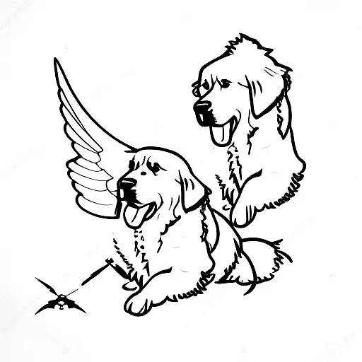 Great Pyrenees laying down with carpenter bees flying above  tattoo design idea