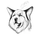 Great Pyrenees laying down with carpenter bees flying above  tattoo design idea