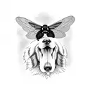 Great Pyrenees laying down with carpenter bees flying above  tattoo design idea