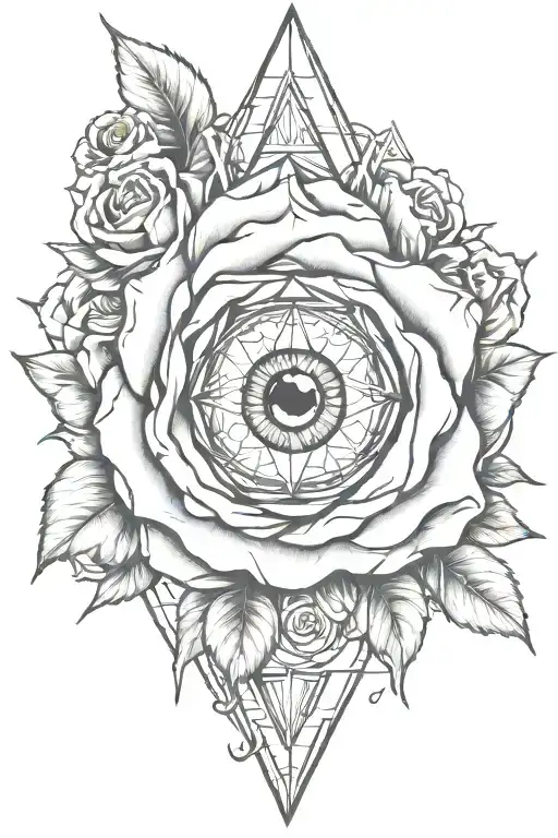 illuminati, all seeing eye, rose with stem the name Corissa Mae Defender tattoo design idea