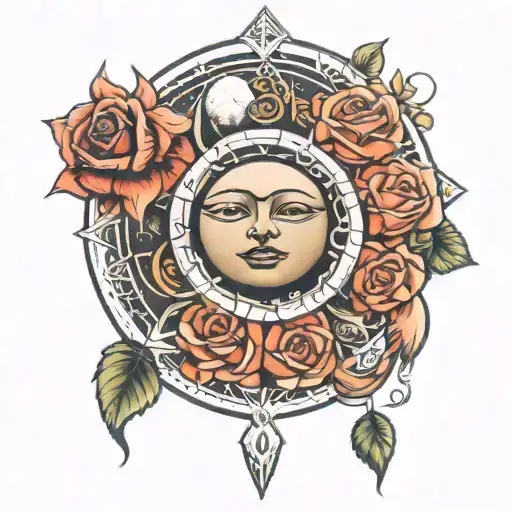 Illuminati, Sun, Moon, Money Sign, Rose tattoo design idea