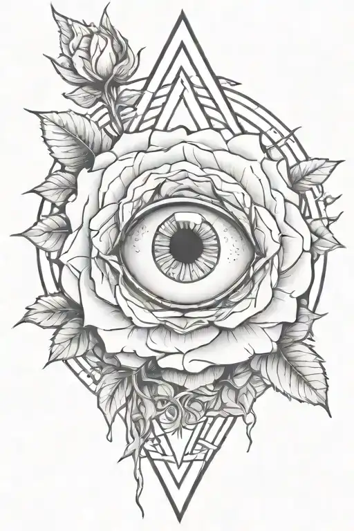illuminati, all seeing eye, rose with stem the name Corissa Mae Defender tattoo design idea