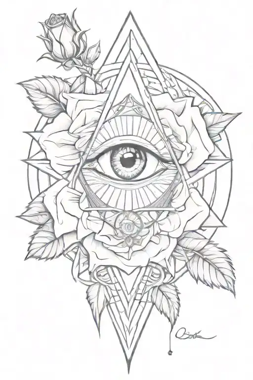 illuminati, all seeing eye, rose with stem the name Corissa Mae Defender tattoo design idea