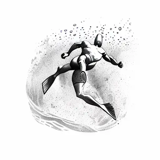 a male swimmer with speedo, dolphin kicking underwater tattoo design idea
