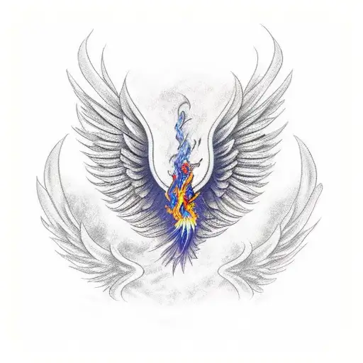 rising phoenix with flame wings  tattoo design idea