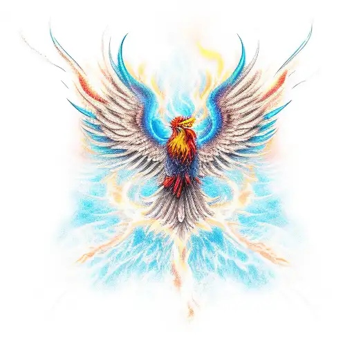 rising phoenix with flames tattoo design idea