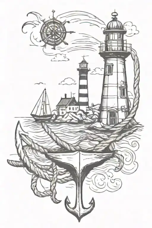 anchor and lighthouse  tattoo design idea