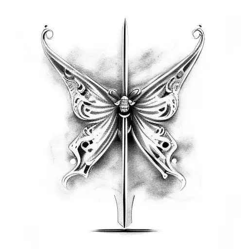 sword with butterfly tattoo design idea