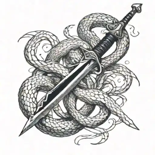 black thin sword with snake wrapped around it  tattoo design idea
