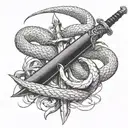 black thin sword with snake wrapped around it  tattoo design idea