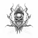  skull and cross bones with lightning and fire tornado tattoo design idea