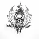  skull and cross bones with lightning and fire tornado tattoo design idea
