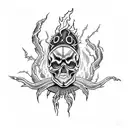  skull and cross bones with lightning and fire tornado tattoo design idea