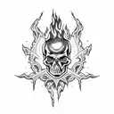  skull and cross bones with lightning and fire tornado tattoo design idea