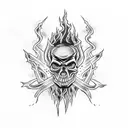  skull and cross bones with lightning and fire tornado tattoo design idea