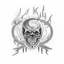  skull and cross bones with lightning and fire tornado tattoo design idea