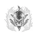  skull and cross bones with lightning and fire tornado tattoo design idea