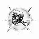  skull and cross bones with lightning and fire tornado tattoo design idea
