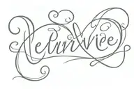 cursive e with a heart, wide spacing  tattoo design idea