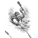 diver with spear black and gray realism tattoo design idea