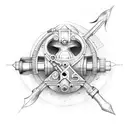 diver with spear black and gray realism tattoo design idea