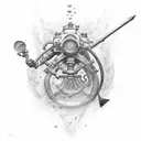 diver with spear black and gray realism tattoo design idea