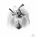 diver with spear black and gray realism tattoo design idea