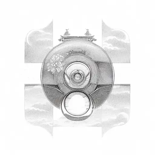 A vintage car with Japanese kanji symbols on its body tattoo design idea