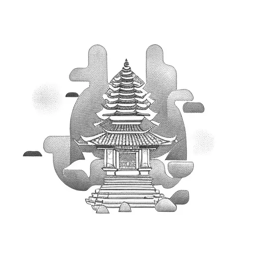 A serene Balinese temple surrounded by lush greenery tattoo design idea