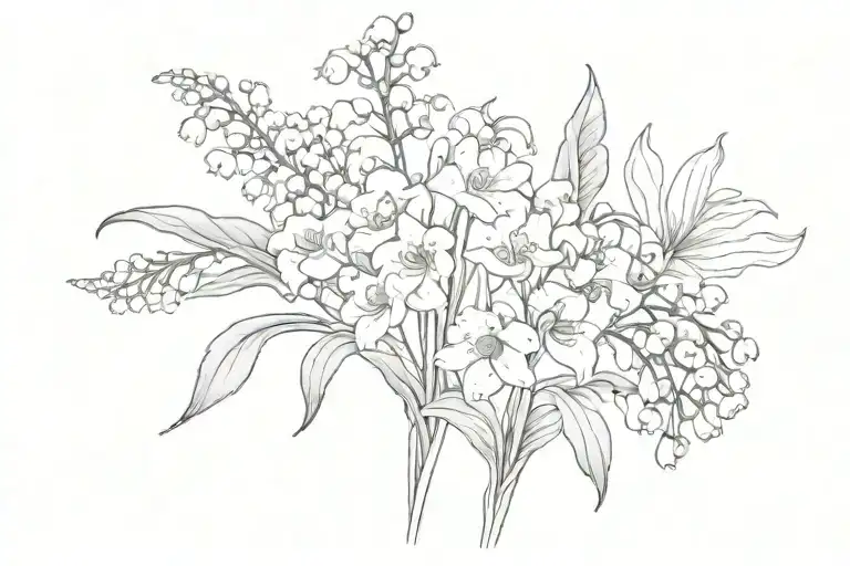 lily of the valley, carnation and marigold flowers  tattoo design idea