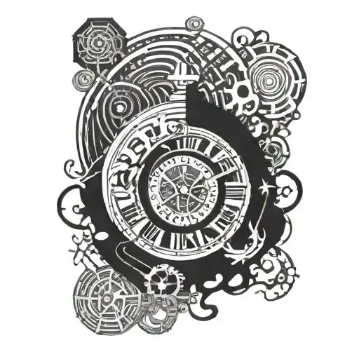 Psychedelic labyrinth with time clock tattoo design idea