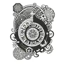 Psychedelic labyrinth with time clock tattoo design idea