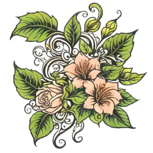 floral leaves vines hip to thigh and back around my curves tattoo design idea