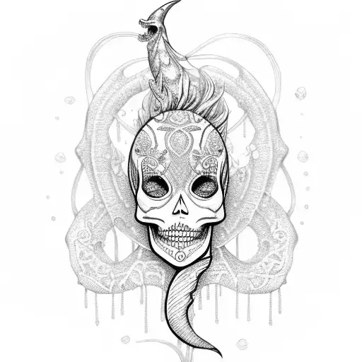 Mermaid skeleton with jewelry tattoo design idea