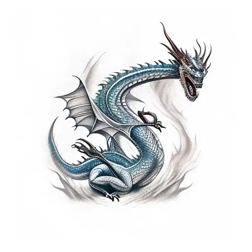 realistic Dragon wrapped around Excalibur  tattoo design idea