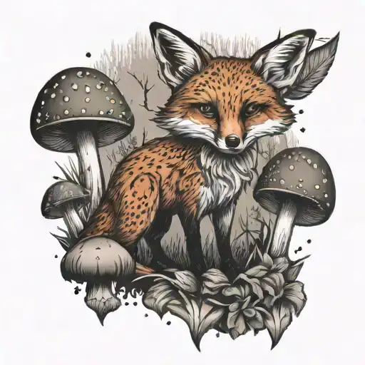 fox and mushrooms Forest tattoo design idea