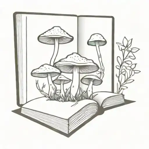 mushrooms coming out of book tattoo design idea