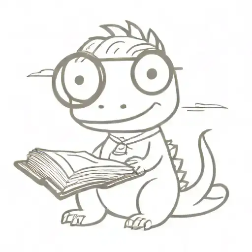 cute dinosaur with spectacles holding a book  tattoo design idea
