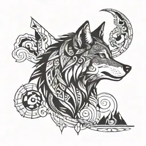 Create a tattoo inspired by Inca and Maya civilizations featuring a wolf as a central figure tattoo design idea