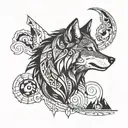 Create a tattoo inspired by Inca and Maya civilizations featuring a wolf as a central figure tattoo design idea