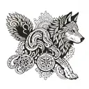 Create a tattoo inspired by Inca and Maya civilizations featuring a wolf as a central figure tattoo design idea