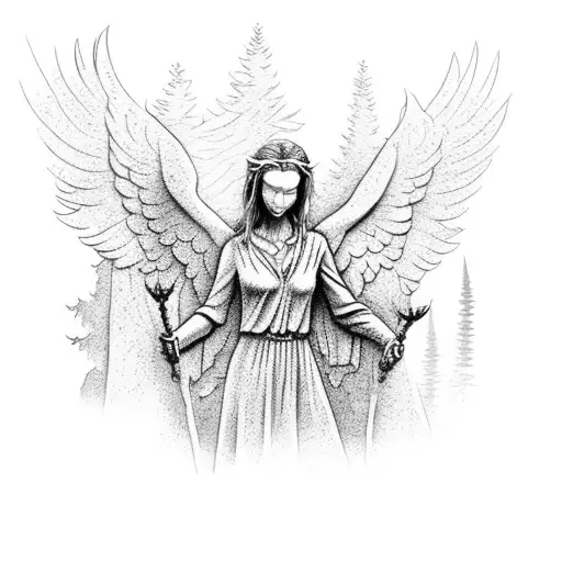 weeping angel in forest tattoo design idea